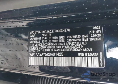 2024 Porsche Cayenne из США, поврежденный, VIN WP1AA2AY5RDA01425